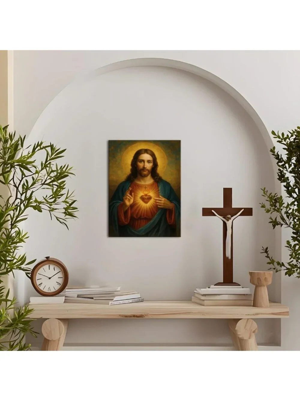 Divine Mercy Canvas Wall Art - Christian Jesus Portrait, Framed 12x16 Inch Decor
